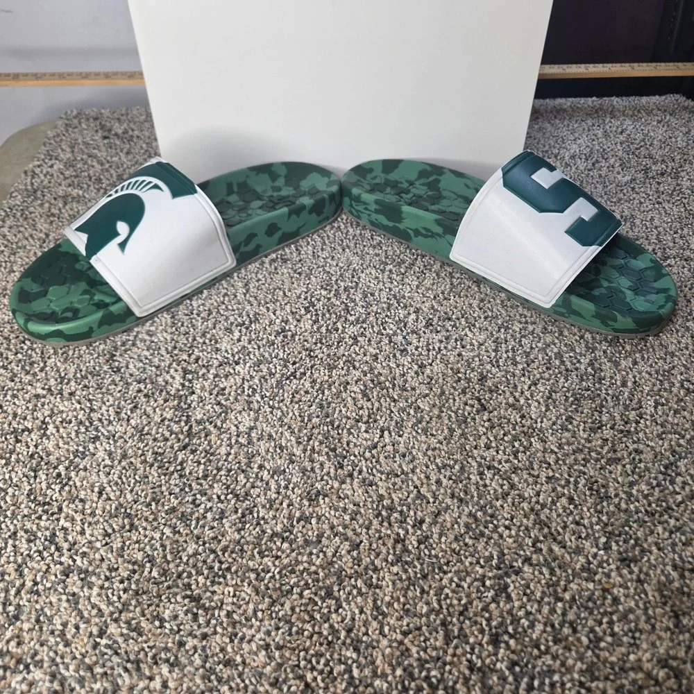 Michigan State Spartans Mens Camo Slide Sandals Green White MSU NCAA Shoes